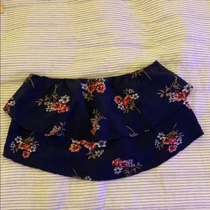 Garage strapless navy floral crop top